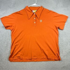Big Bud Polo Shirt‎ Womens 3XL Orange Cotton Collar Preppy Sun Smile Casual